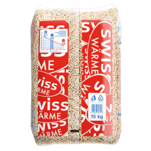 Pellet Swiss Warme EN+A1 DIN+ 100% barrträ – pall med 70 säckar à 15 kg