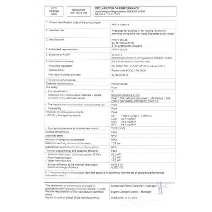 Vattenmantlad kamininsats Prity VM W15, 20 kw