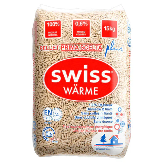 Pellet Swiss Warme EN+A1 DIN+ 100% barrträ – pall med 70 säckar à 15 kg
